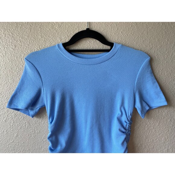 Zara Ruched Ribbed Top Blue - Picture 7 of 13